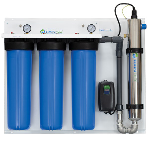 RainFlo (Triple) 10 GPM Complete UV Disinfection System, Aluminum Panel, Blue, R-L